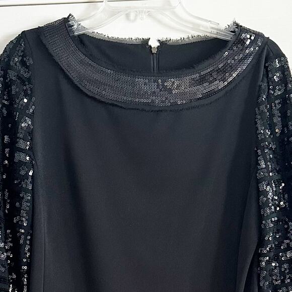 Tory Burch Sequin Sleeve  Black Dress Sheath MEDIUM Designer Cocktail Party - Picture 7 of 16